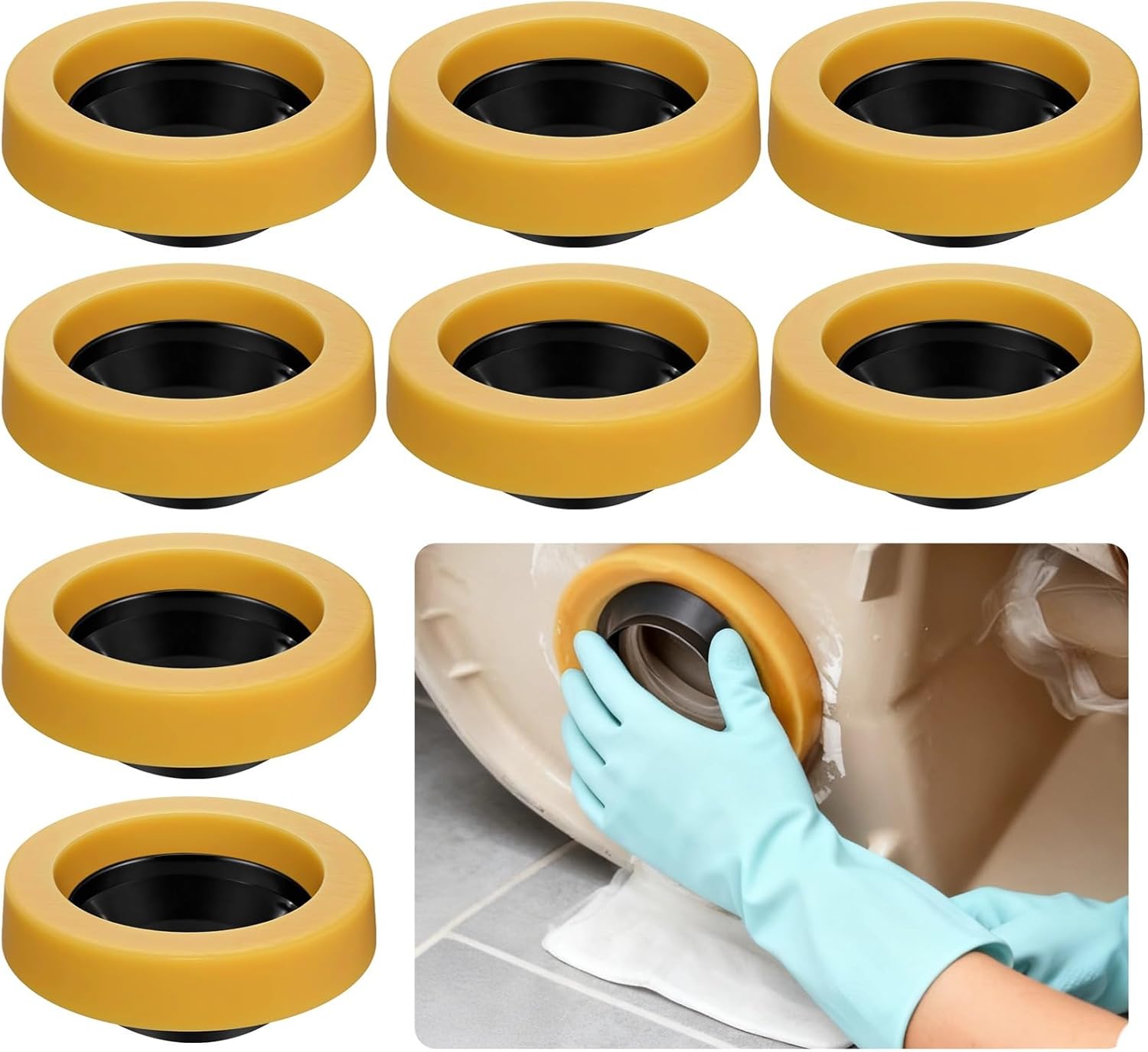8 Pcs Toilet Wax Ring Gasket, 3-4 in Waste Line Compatible, Watertight Seal, Gas Odor Blocker, Easy Install