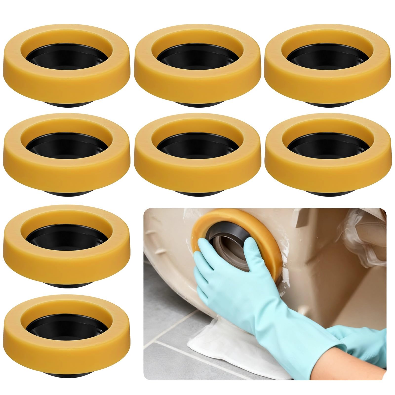 8 Pcs Toilet Wax Ring Set, Thick Bowl Gasket Seal for 3 in 4 in Waste Lines, Watertight Bathroom Wax Seal, Easy Install