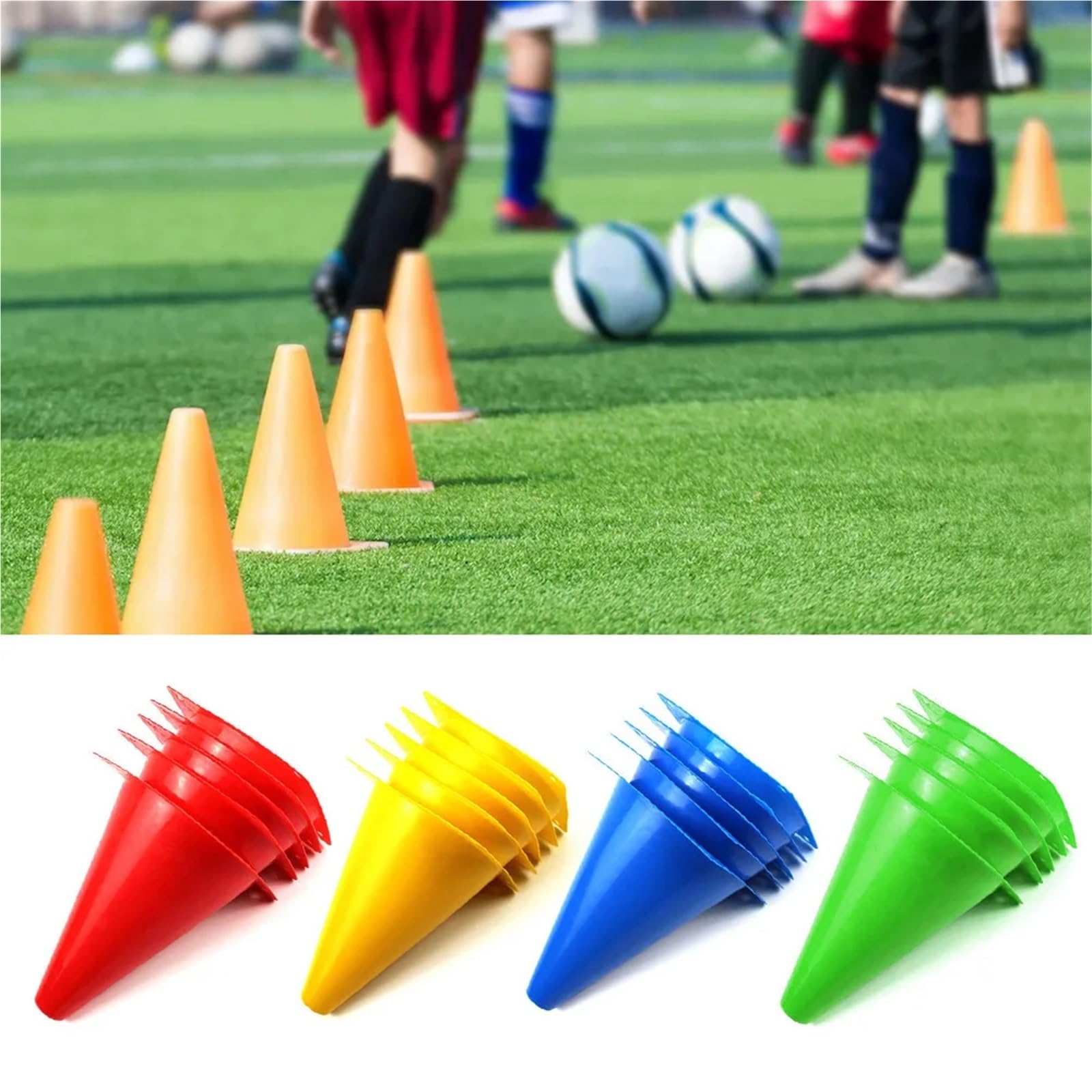 Plastikowe stożki 10 szt. 18CM Bariera drogowa Szyszki treningowe Markery sprężynowe do sportów piłkarskich i gier halowych na świeżym powietrzu(Green)