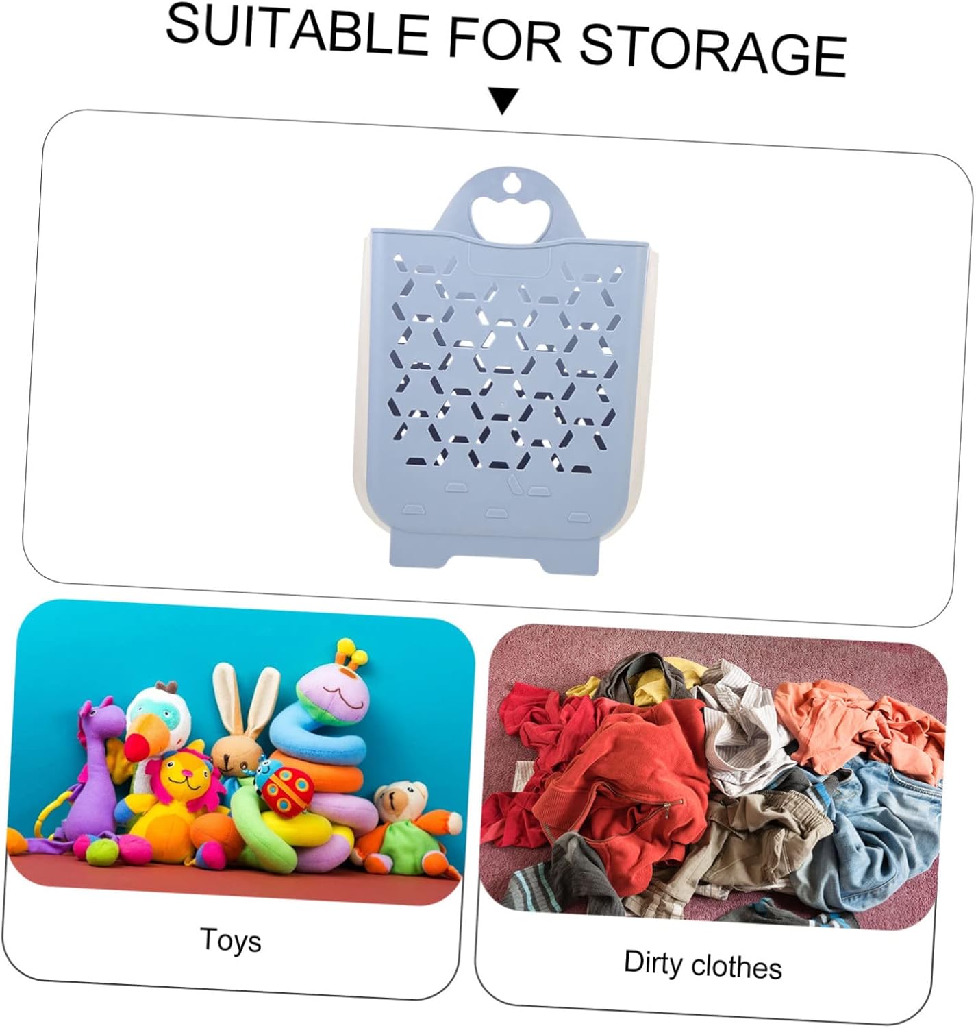 Mobestech Wall Mounted Laundry Basket with Handle Space Saving Collapsible Clothes Storage Bin for Bathroom and Bedroom Medium Gray Blue Hamper for Home Organization