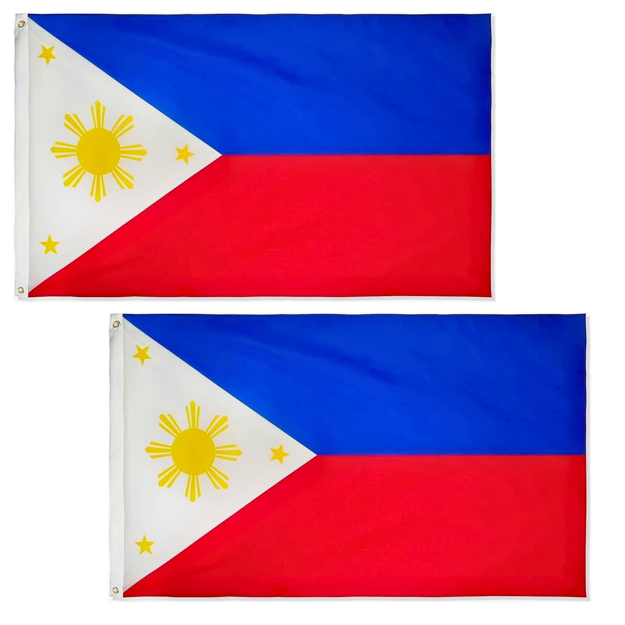 2 Pcs Philippines Flag 5ft x 3ft with Brass Eyelets – Polyester Filipino Flag Banner for Independence Day, Community Events, Home & Garden Display