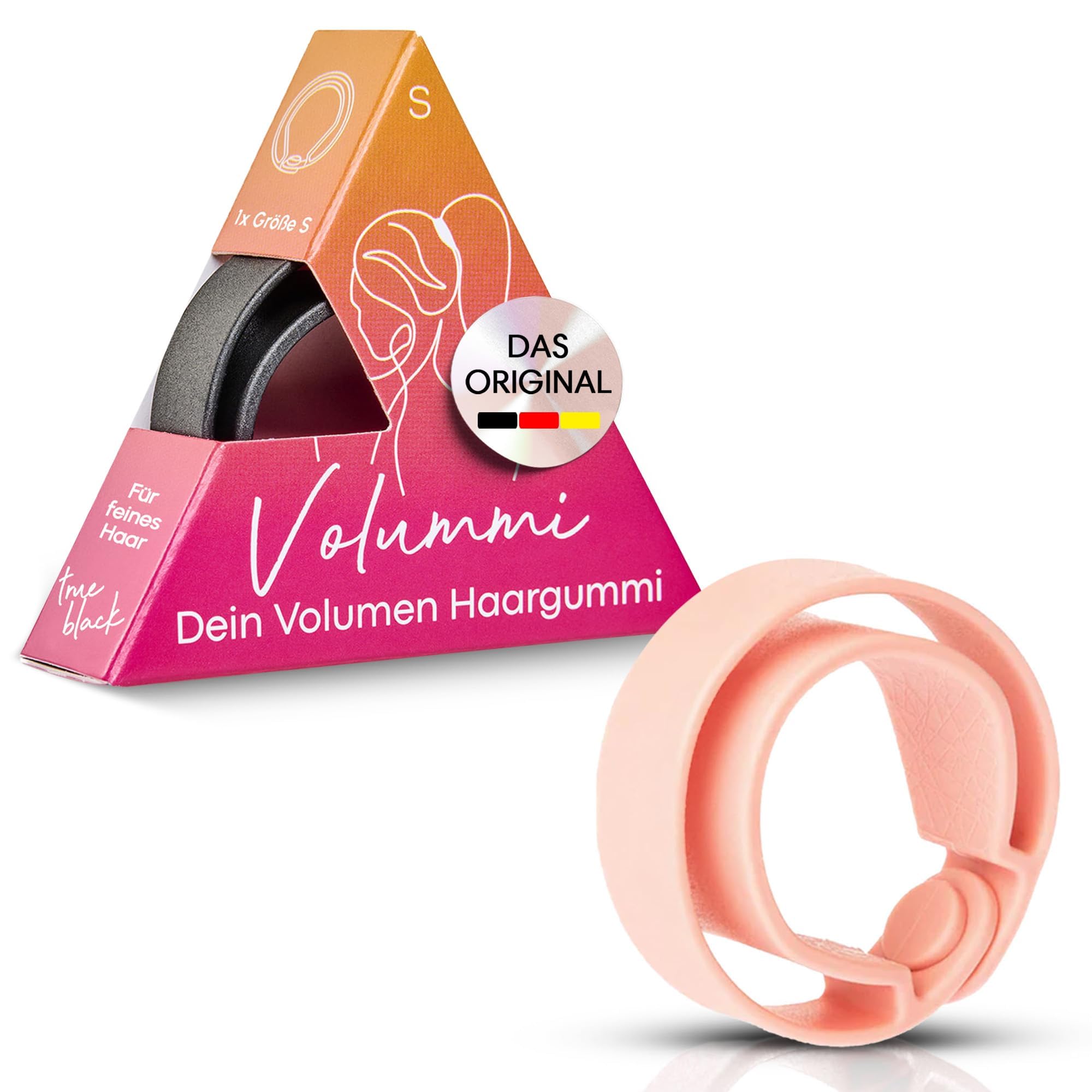 Volummi Haargummi – Innovativer Zopfgummi für sichtbar mehr Volumen im Pferdeschwanz – Starker Halt & schonend für Haare – Das Original Made in Germany [Lovely Rose S für dünnes Haar]