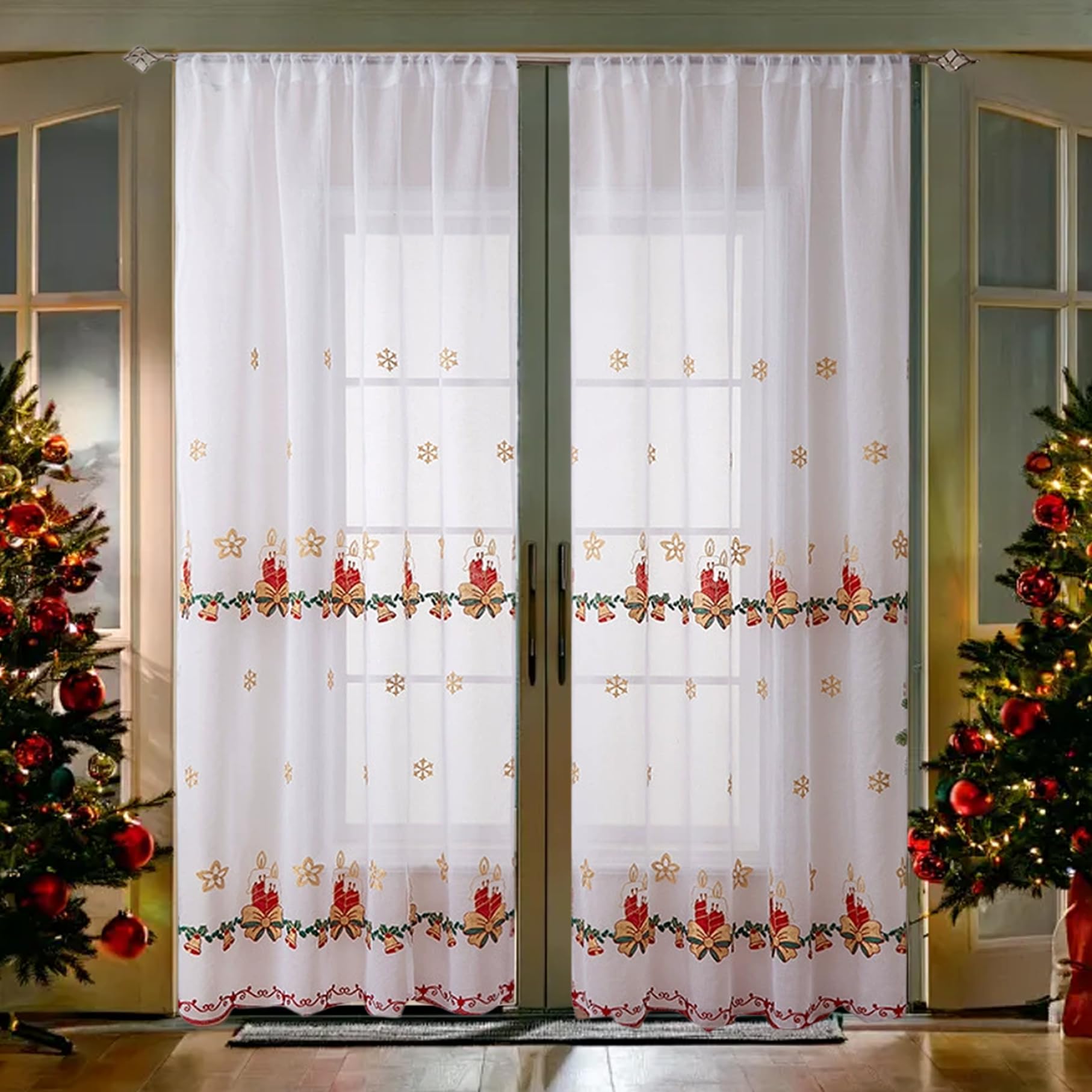 Rideaux de cuisine de Noël semi-transparents pour protéger l'intimité