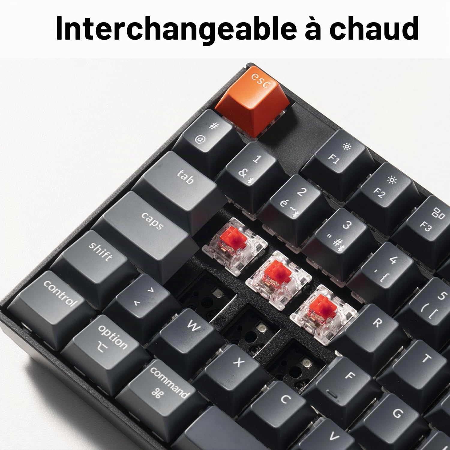 Keychron K2 QMK Clavier Mécanique sans Fil, Disposition 75%, Hot-Swap Commutateurs Banane, Rétroéclairage LED RVB et Rechargeable, Bluetooth 5.2 pour Mac/Windows/Linux, Disposition FR- Version 3