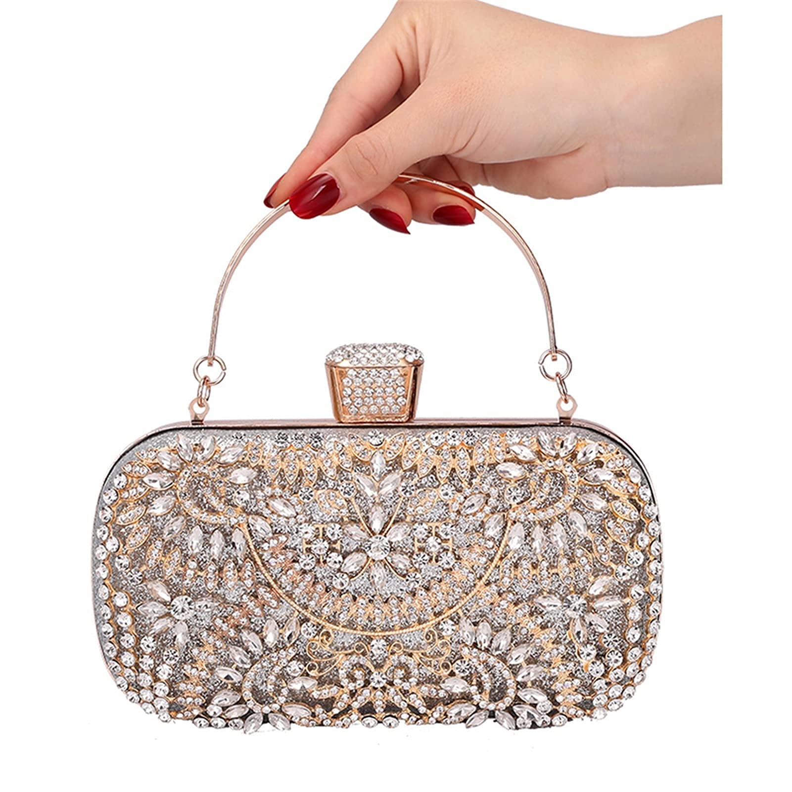 Chtom Damesavond tas avond clutch tas for vrouwen bruiloft gouden clutch portemonnee ketting schoudertas kleine partij handtas met metalen handvat ( kleur: goud) (Color : Gold