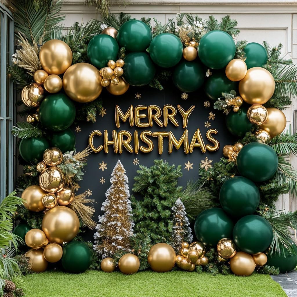 Dark Green Burgundy Gold Balloon Garland Double Stuffed Forest Green Gold Balloon Hunter Green Gold Balloons Arch Kit for Birthday Baby Shower Wedding Christmas Party Decoration
