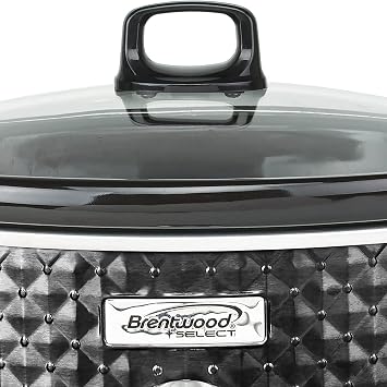 Brentwood SC-136BK 190W 3.5 Quart Adjustable Temperature Dishwasher Safe Kitchen Slow Cooker Pot with Clear Glass Lid, Diamond Black