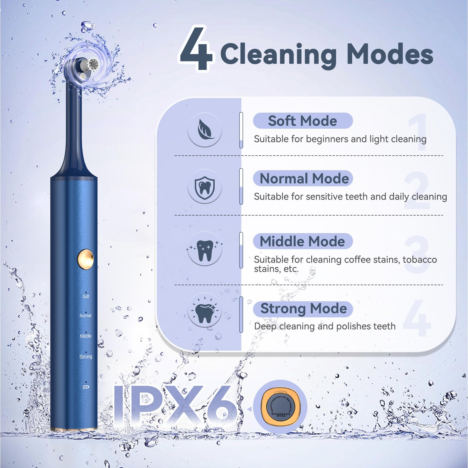 Kit Polisseur Dentaire Électrique avec 6 Têtes de Brosse 3 Pâtes Blanchiment Dents Bleu