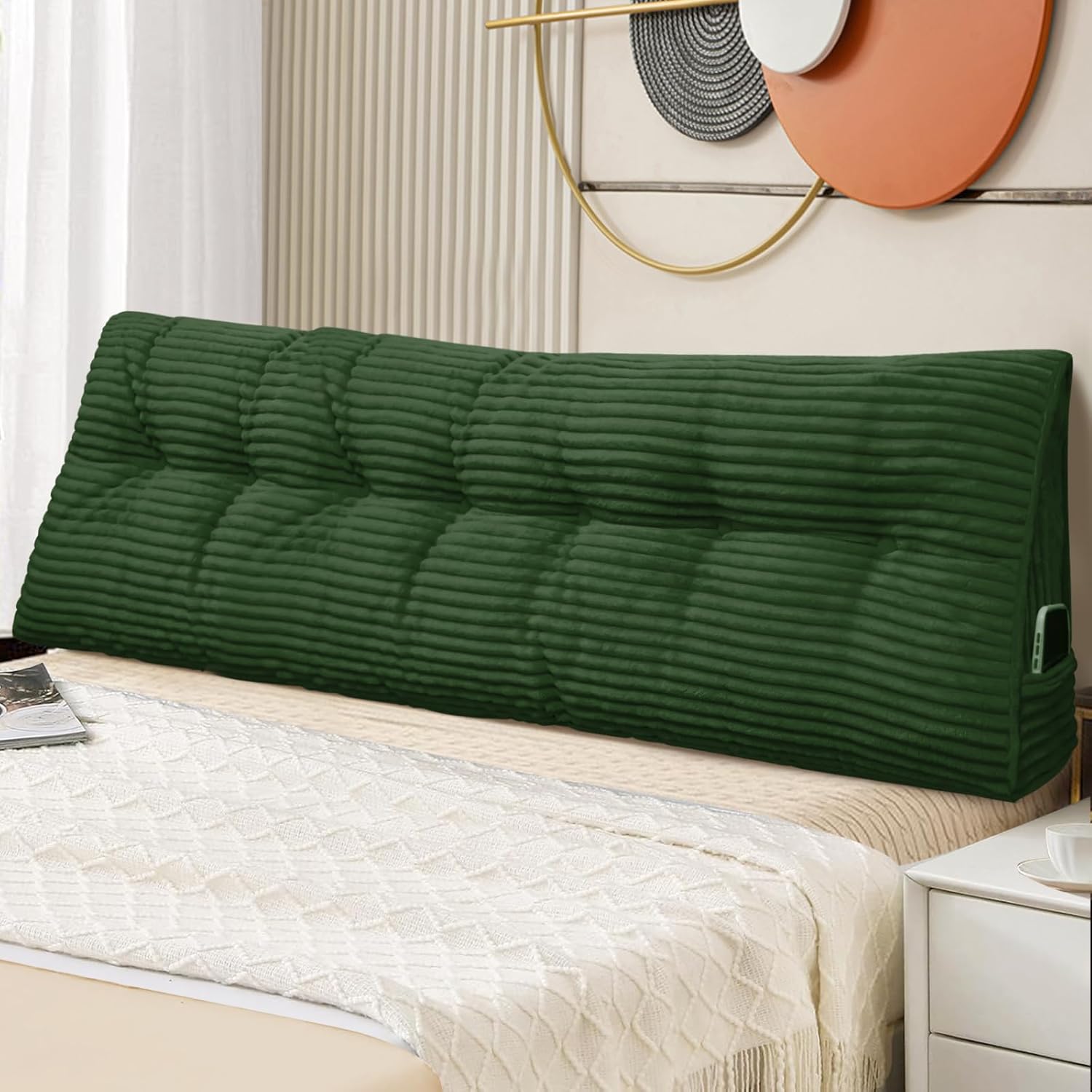 Headboard Pillow King, Triangular Pillow Headboard Bed Wedge Pillows for Reading and Resting, Daybed Pillows for Sitting up with Removable Cover, Green