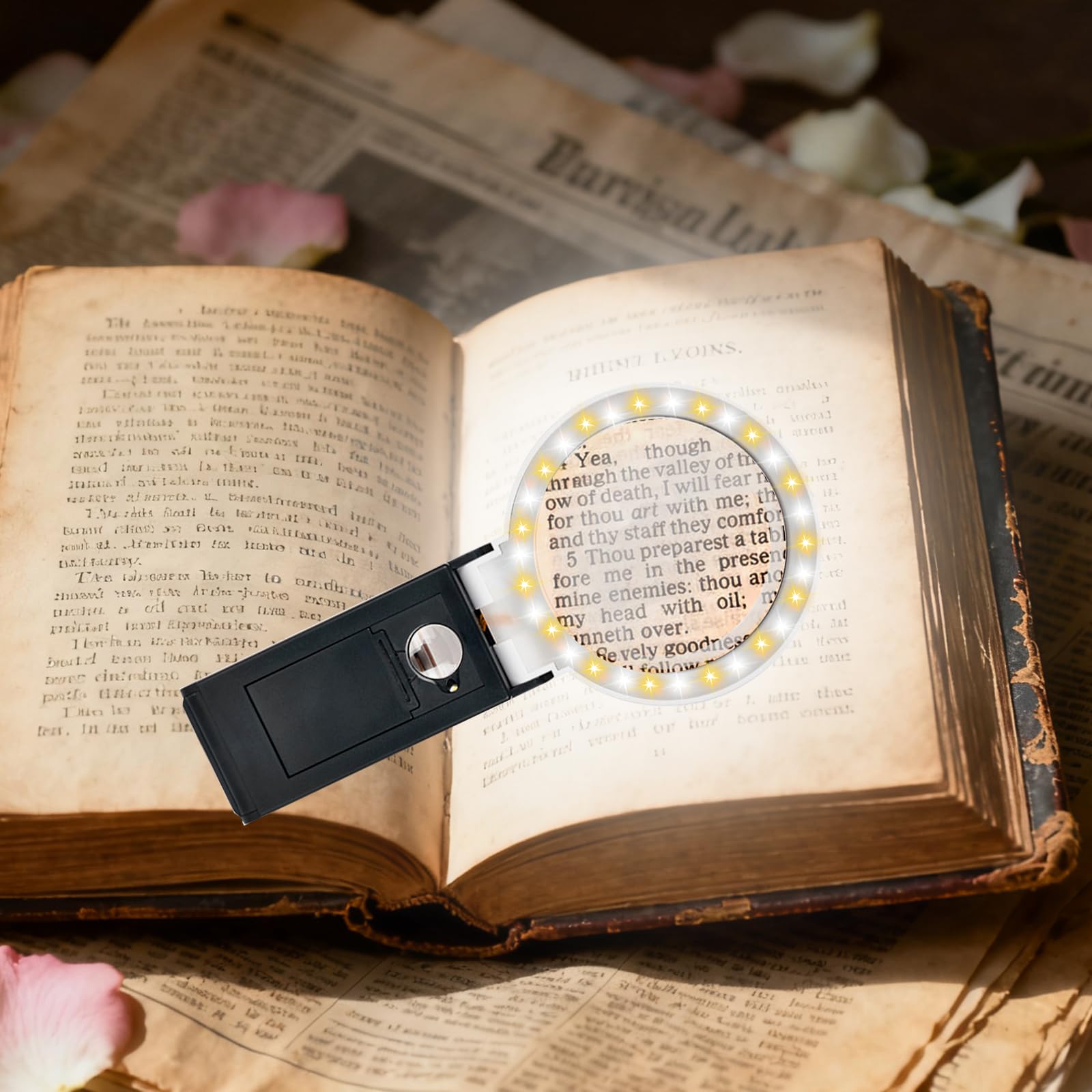 Lupa con Luz LED para Manualidades, 6X 25x Lupas De Gran Aumento, Lupas De Gran Aumento con 30 Luces LED, Lupa Manos Libres con Soporte, Plegable para Leer Libros, Soldadura, Inspección