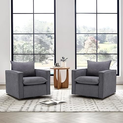 Miniatura 53 de COLAMY Juego de 2 sillas giratorias decorativas de 34 pulgadas, sillón tapizado con almohada de respaldo mullido, moderno y cómodo para dormitorio,