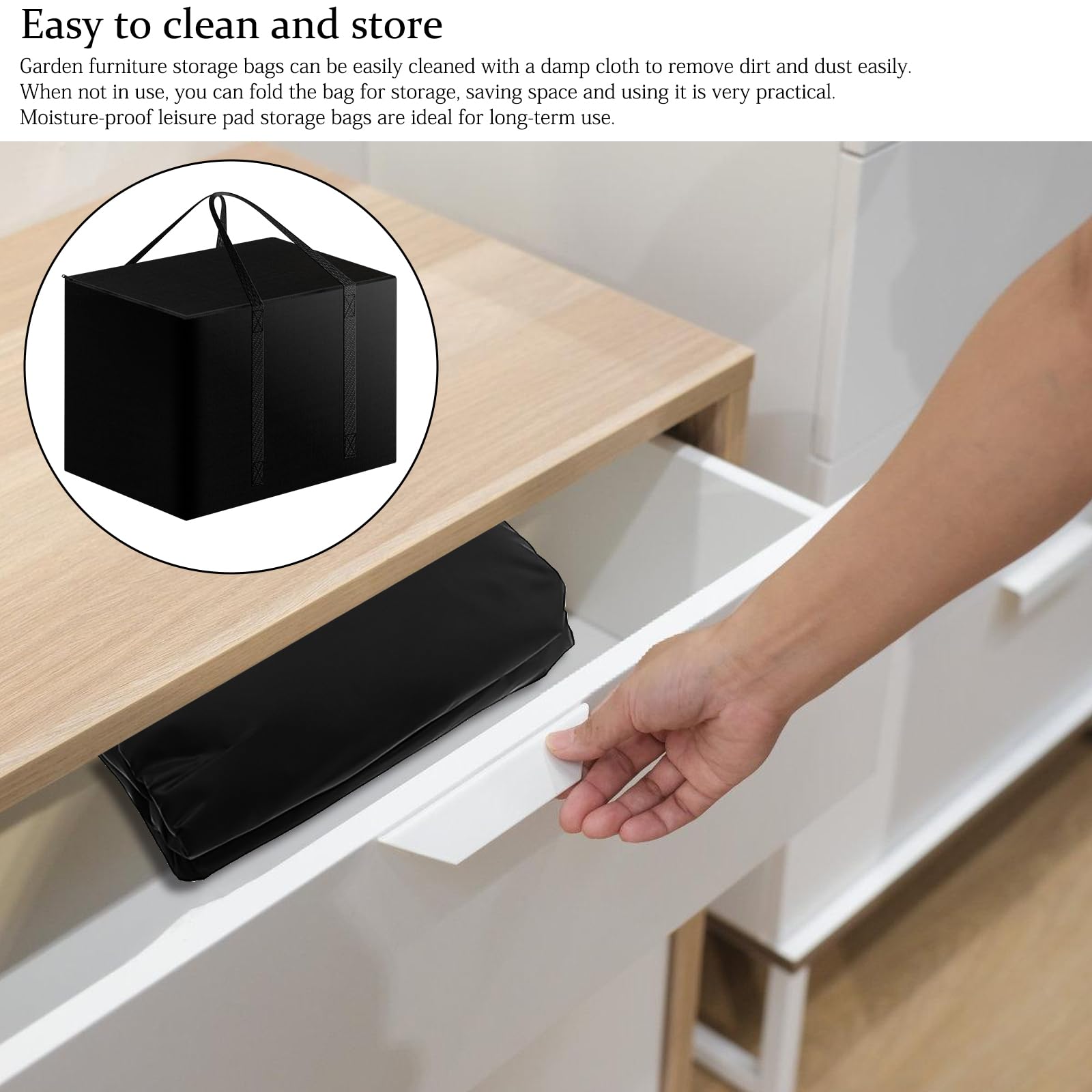 Sac de Rangement pour Salon de Jardin: Organisateur de Coussins de Meubles D'extérieur Imperméable, Rangement pour Coussins de Jardin en Tissu Oxford 420D, avec Poignée, 80x80x60cm, Noir