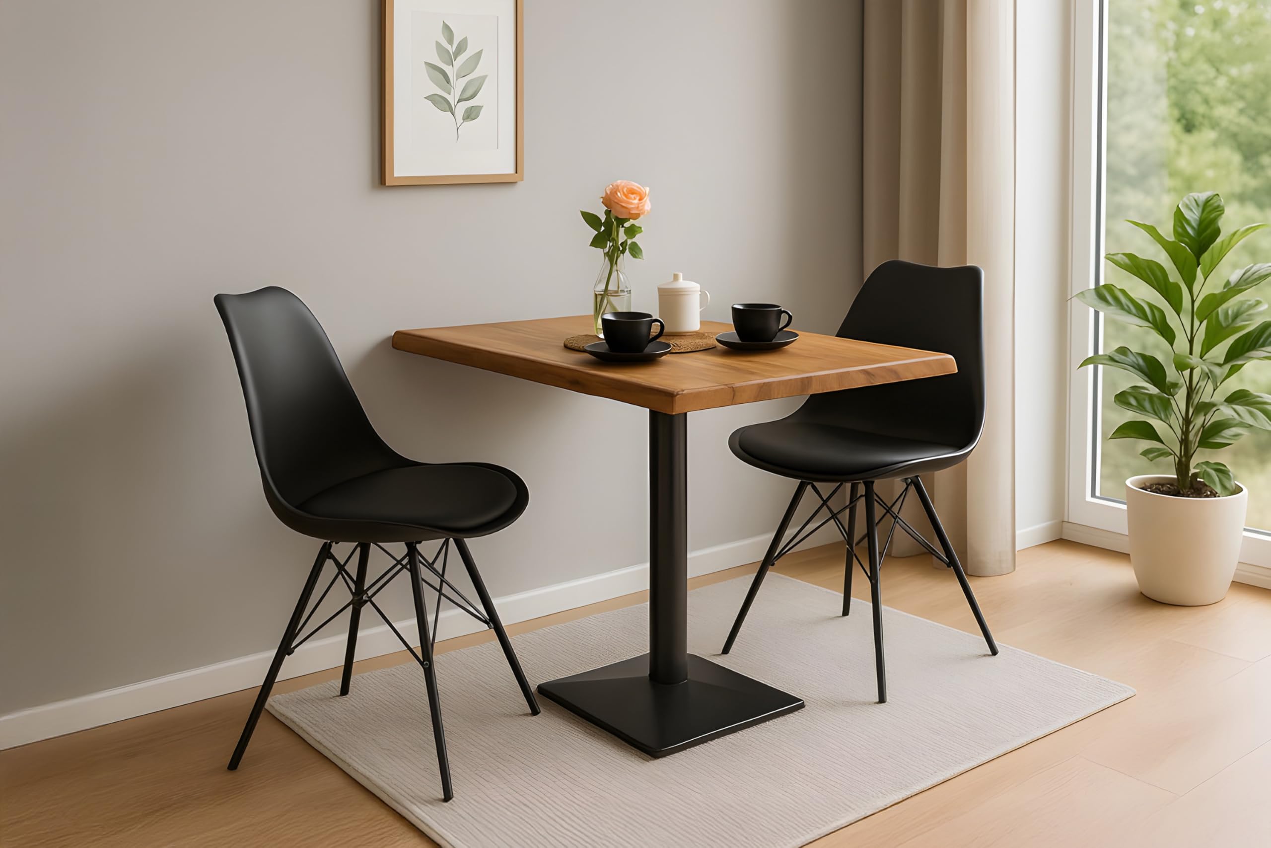SAM Bistrotisch INES | 80 x 60 cm | Akazienholz massiv | Farbe: Natur | echte Baumkante | Säulen-Gestell Metall Schwarz | Baumkantentisch/Säulentisch/Esstisch für Küche, Café & Essbereich