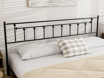IKIFLY Metal King Size Headboard, 42.1"-51.6" Adjustable Height, Black | Victorian Sturdy Iron Head Board Only for King Size Bed, Farmhouse Vintage Style, Easy Assembly, Bed Frame Brackets Adapter