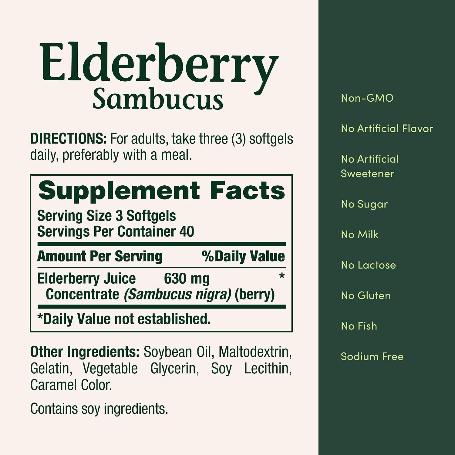 Nature's Bounty Sambucus Elderberry Herbal Supplement, Rapid Release Softgels, 630 mg per Serving, 120 Count