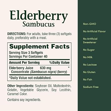 Nature's Bounty Sambucus Elderberry Herbal Supplement, 120 Count