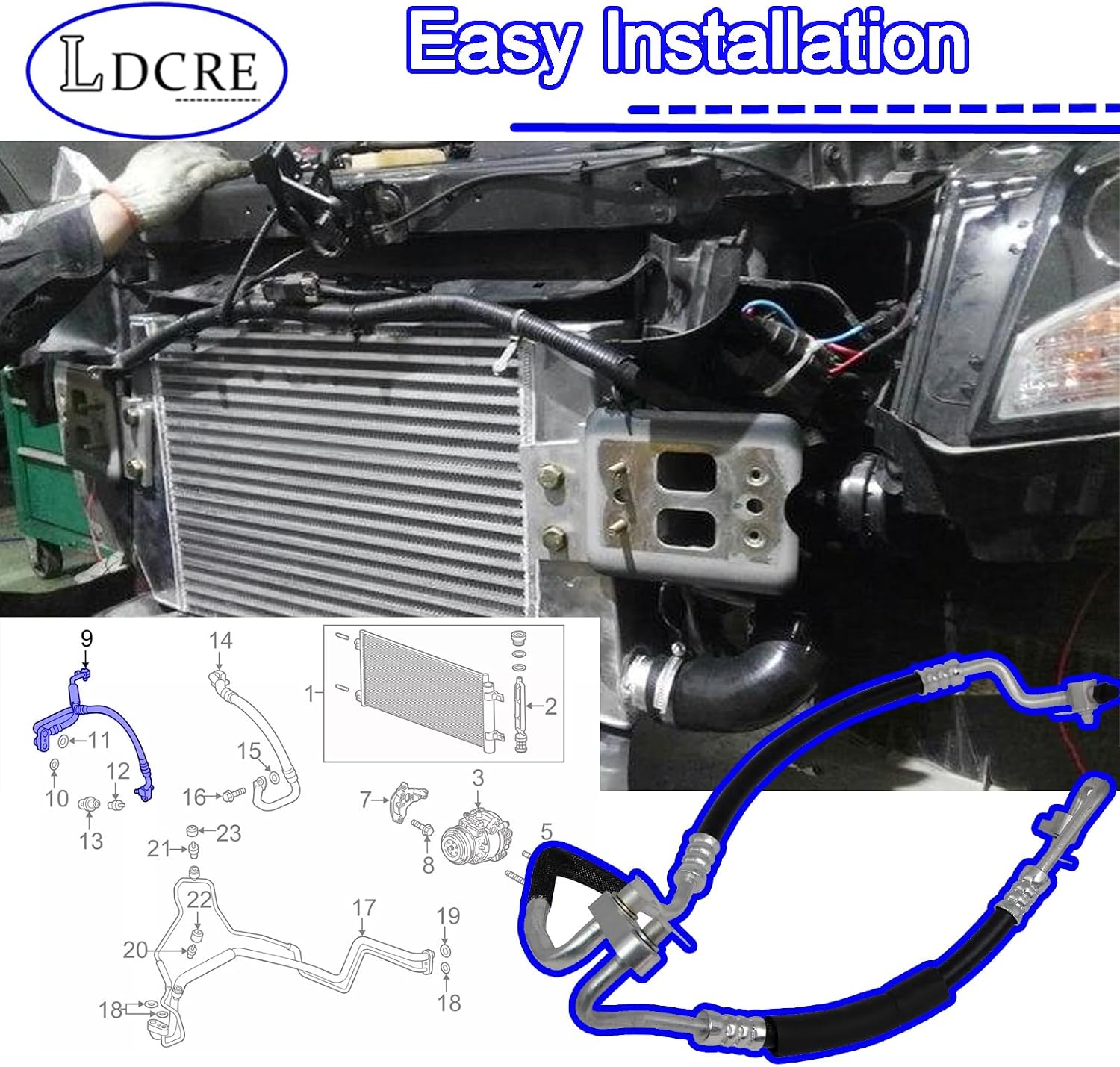 A/C Air Conditioning Compressor Condenser Hose Pipe Assembly, Fits 2015-2020 Chevy Trax 1.4L, 2013-2015 Buick Encore 1.4L, High Pressure Line, Replace 42588256, 95376436, 42366105, 95080777