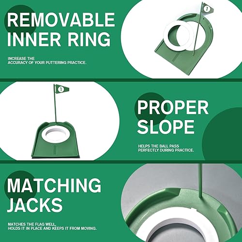 Miniatura 5 de Paquete de 9 tazas de golf con banderas, ayudas de entrenamiento de golf de plástico con recuperador de pelotas de golf, juego de agujeros de