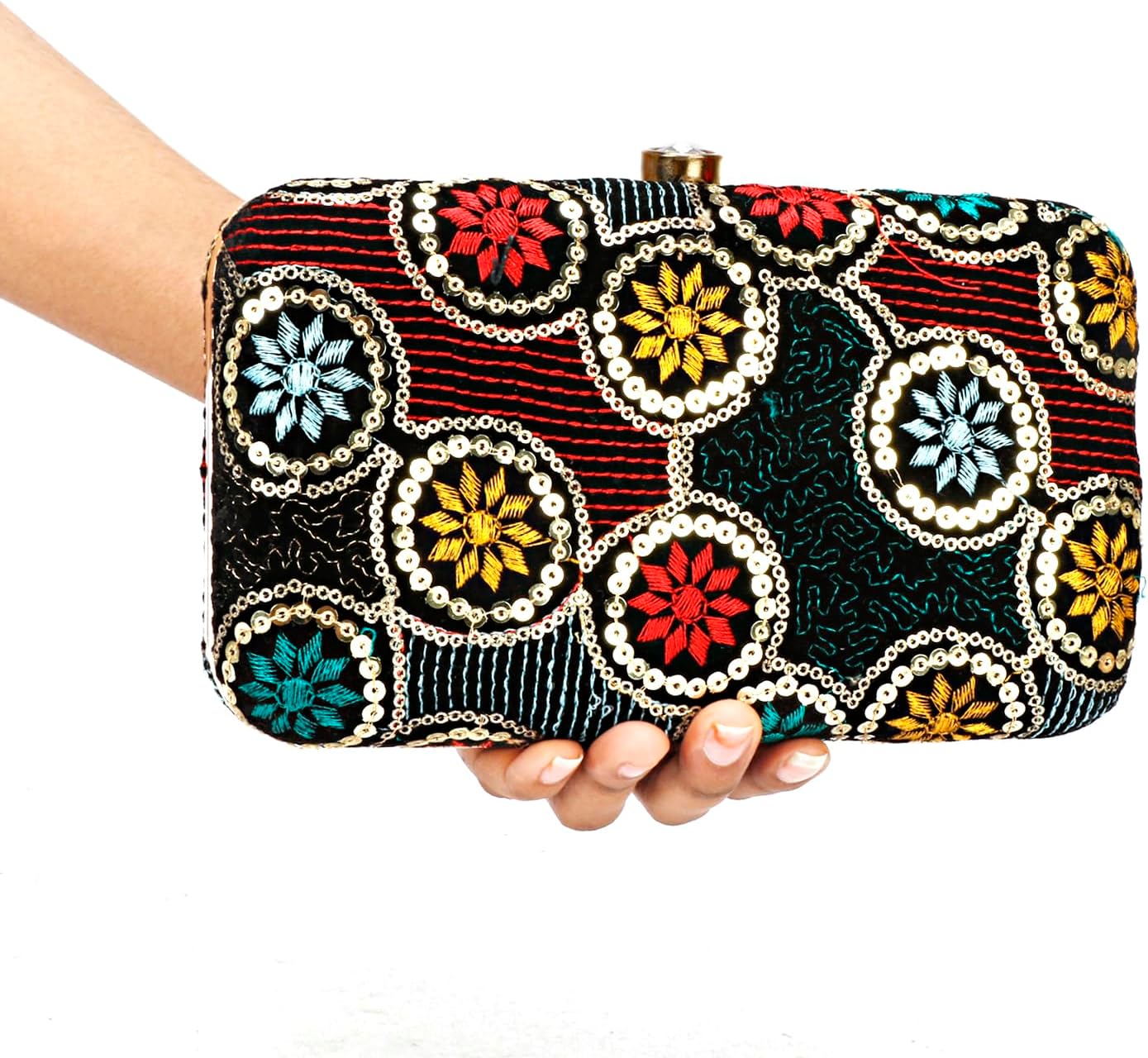 Hand Crafted Designer Box Clutch, Zari Embroidery Clutch - Hand Clutch For Women - Image 2