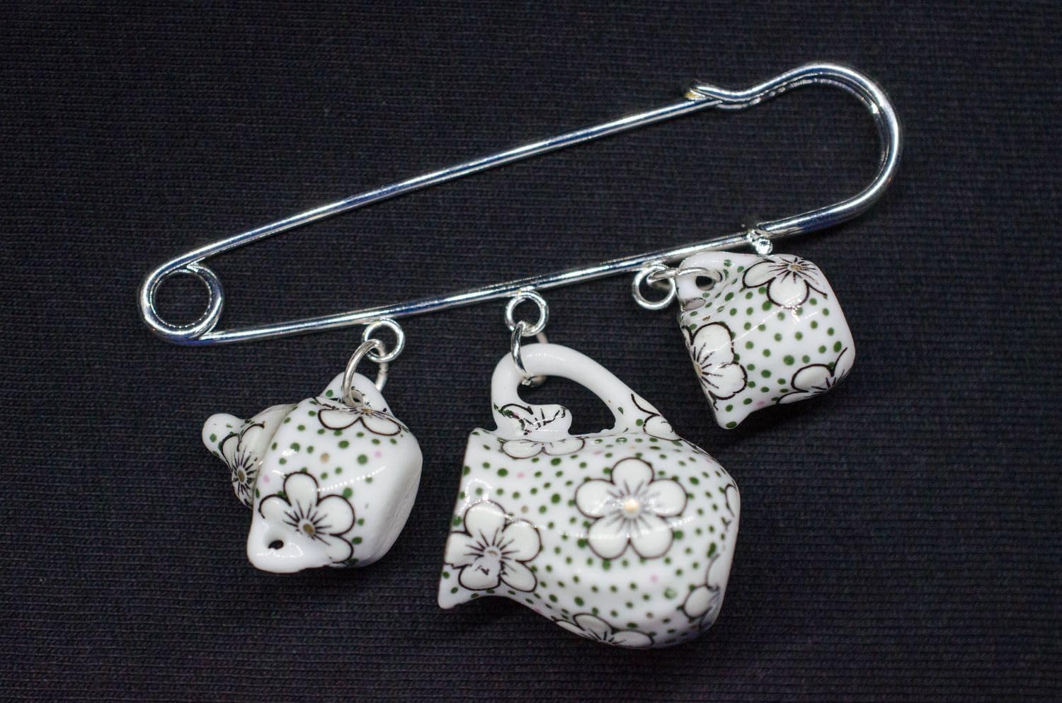 Miniblings Teatime Brooch Pin Badge Teapot Sugar Milk Pot Tea Porcelain Dots image 3