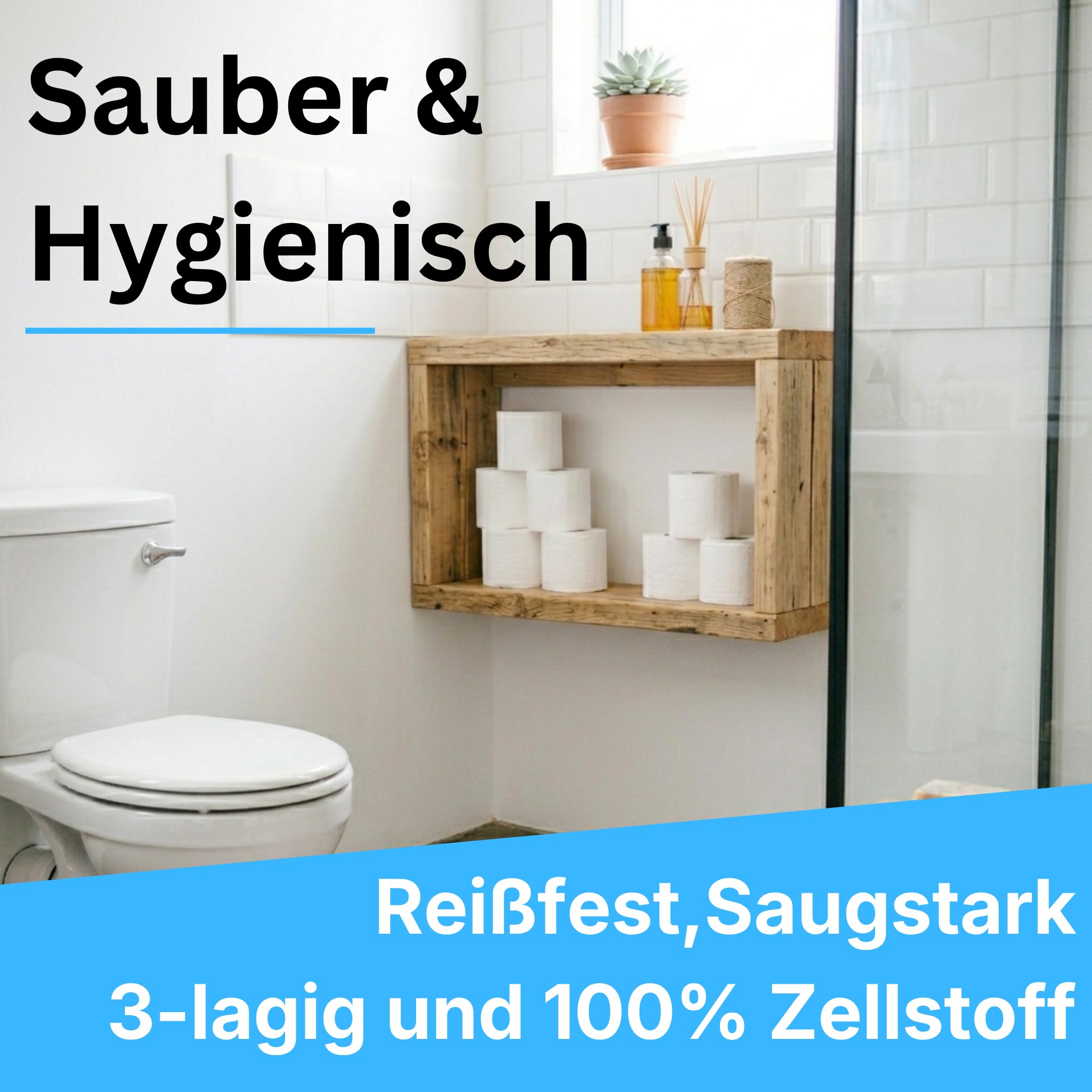 Toilettenpapier 72 Rollen 3-lagig Hochweiß – 250 Blatt je Rolle, Weich & Saugstark, WC Papier Großpackung Vorratspack für Haushalt, Büro, Gastronomie & Gewerbe