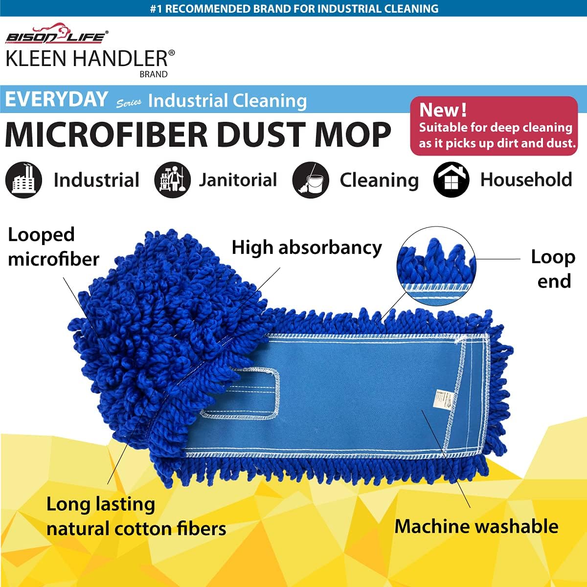 Kleen Handler 48 inch Microfiber Dust Mop | Extra Large Washable Commercial Mop Head Replacement : Industrial & Scientific