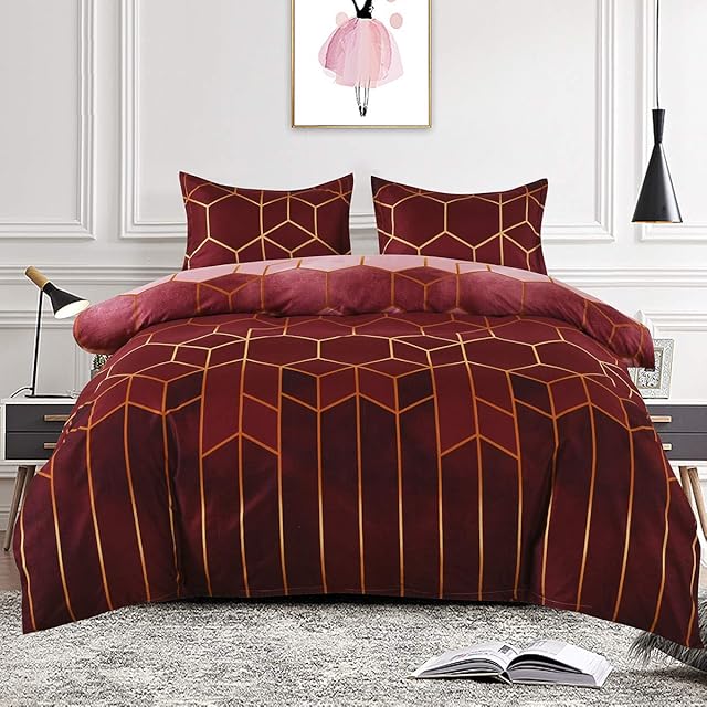 Mefinia Geometric Diamond Bedding Duvet Cover Set with Zipper Closure, 200cm X 200cm,Stripes Comforter Quilt Cover Set,Reversible Bedding Textile 3 Pieces Set (1 Duvet Cover + 2 Pillow Shams)