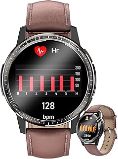 Smart Watch Fitness Tracker with Body Temperature Blood Oxygen Heart Rate Blood Pressure Monitor Sleep Monitor Step Counter Pedometer Calorie Counter IP67 Waterproof for Women Men Kids,black leather