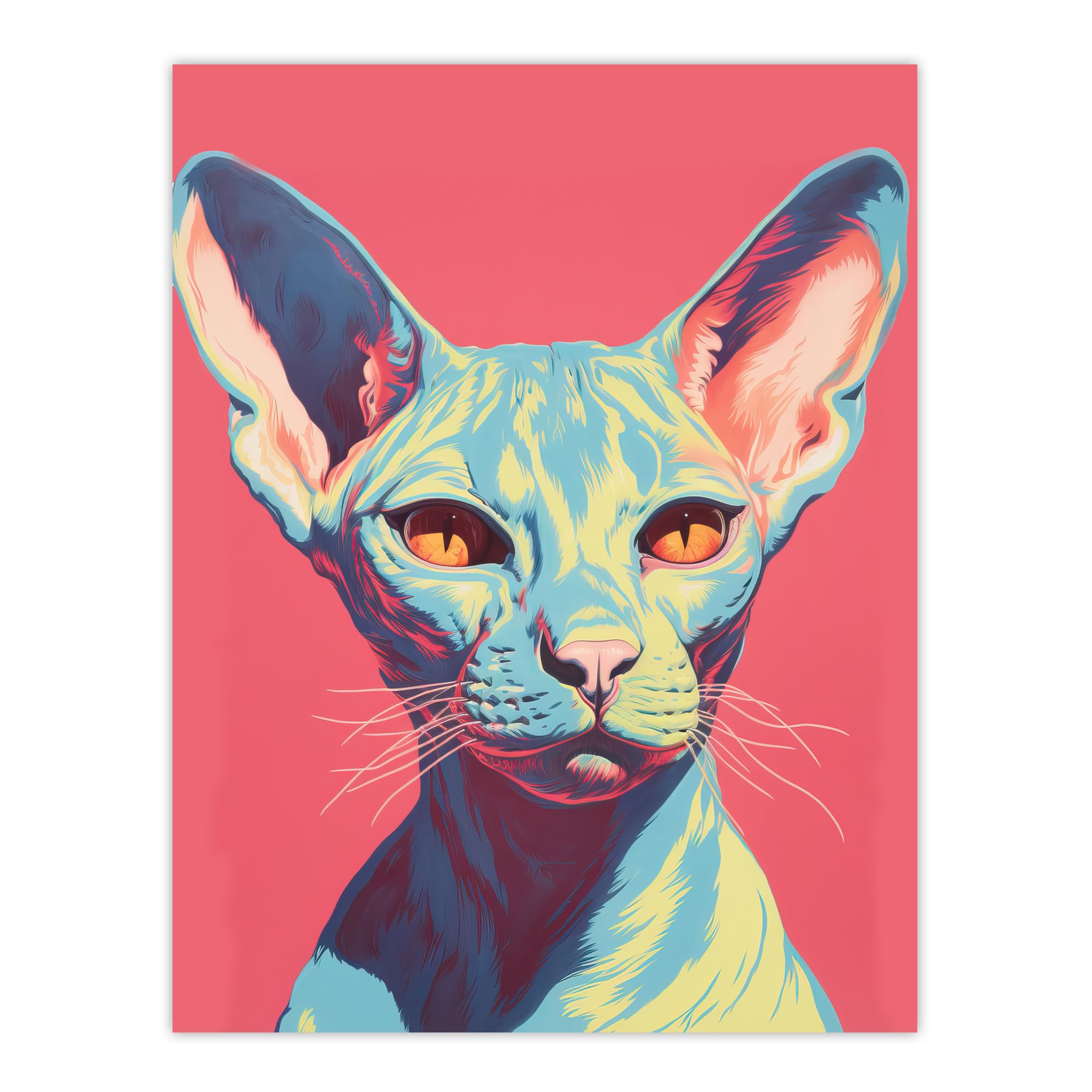 Artery8 Sphynx Cat Screen Print Pink Blue Coral Teal Risograph Artwork Spot Block Colour Duotone Retro Riso Interior Design Extra Large XL Wall Art Poster Print
