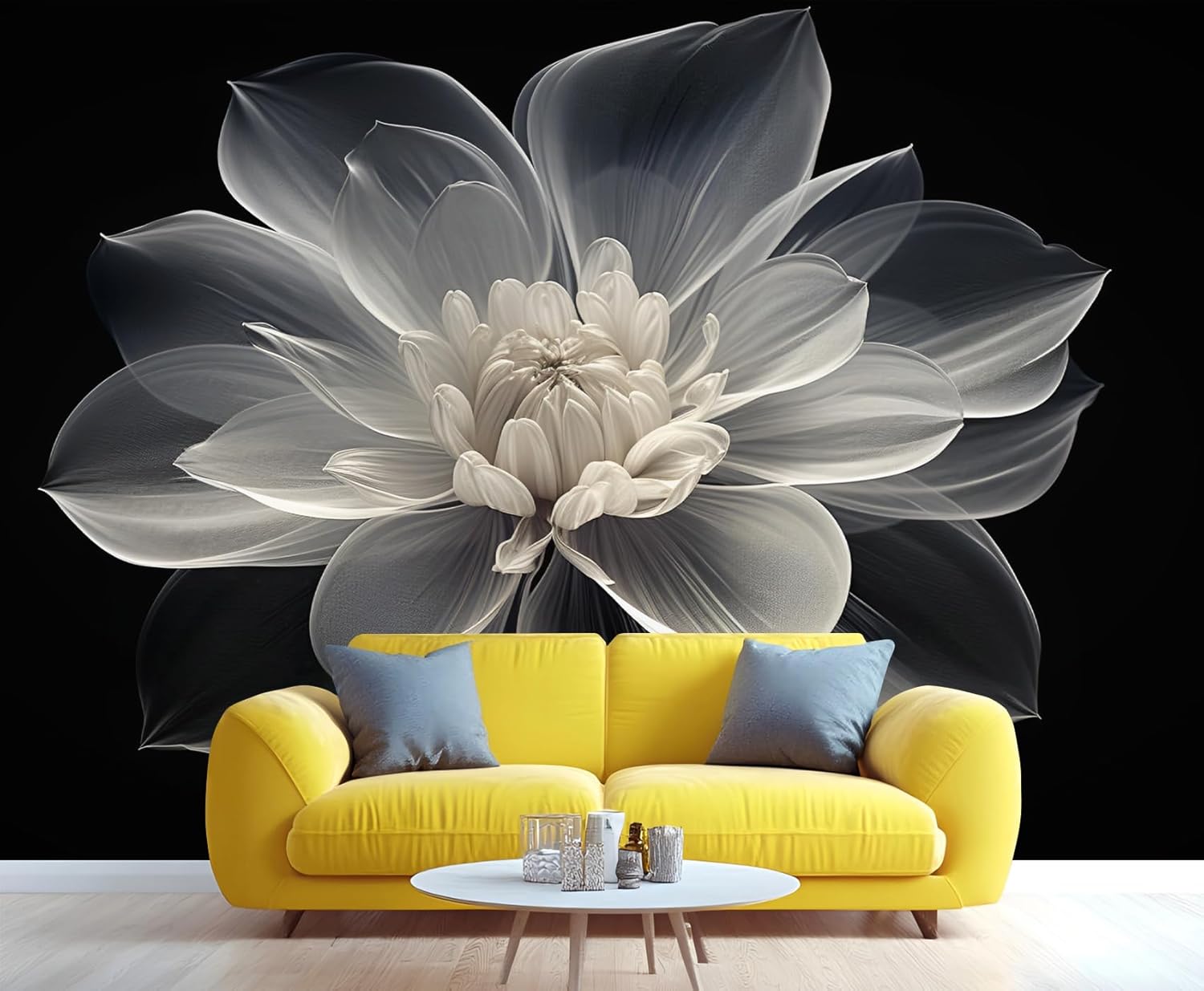 Dream Lotus Wallpaper, Transparent Flower Murals, Bright Flowers Mural Wallpaper for Bedroom Bar School Apartment Large Photo Wall Murals