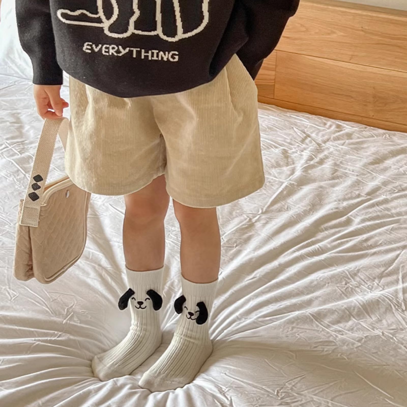 4 Pairs Kids Cute Dog Ear Crew Cotton Socks for Spring/Autumn, Girls' Boys' Toddler Mid-Calf Socks (1 pair of each,9-12 Years,US,Age,9 Years,12 Years)