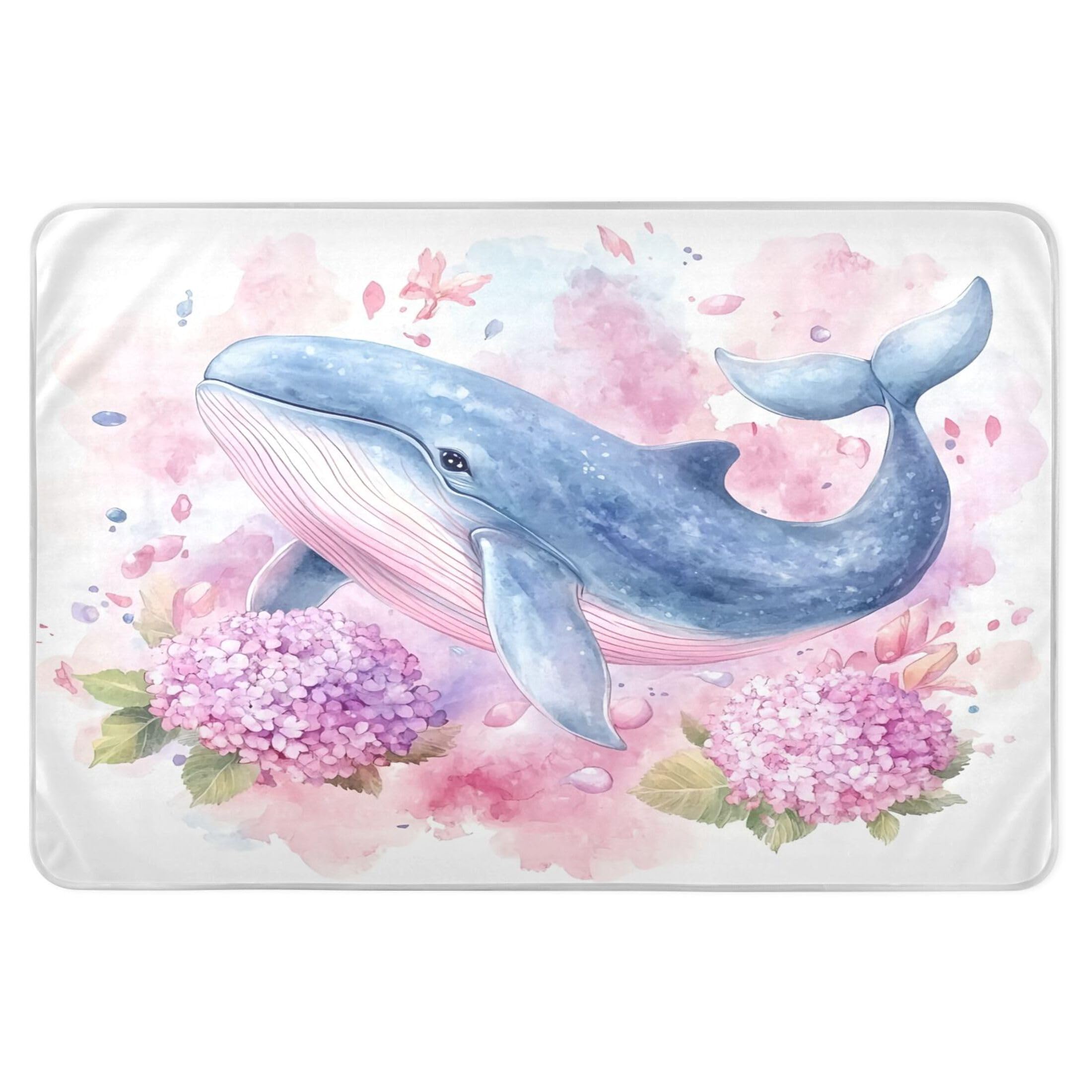 Takiito Watercolor Whale Bed Pad Reusable Bed Underpad Washable Waterproof Leak-Proof Quick Dry Incontinence Pee Pad for Toddlers Kids Adults Pets 34x52 in