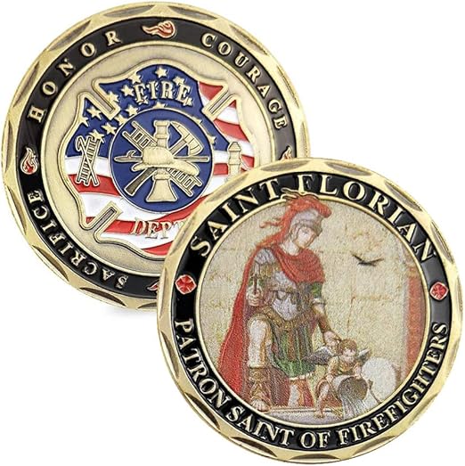 St. Florian Patron Saint of Firefighters with Prayer Challenge Coin