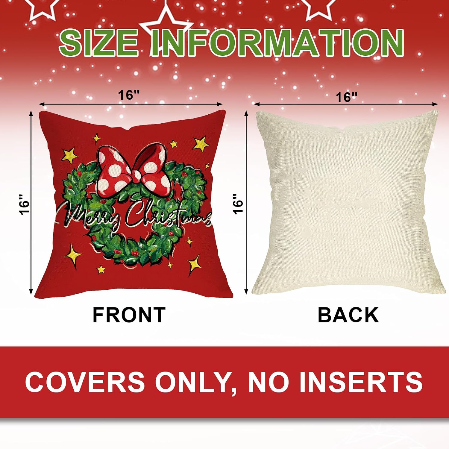 Merry Christmas Wreath Decorative Throw Pillow Cover 16 x 16 image 2