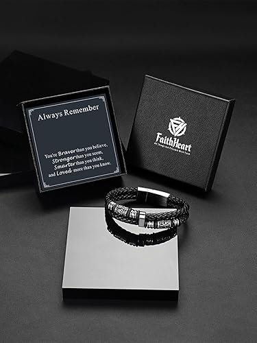 Miniatura 4 de FaithHeart Pulsera vikinga para hombre, pulsera de cuero trenzado de doble fila con cierre de acero inoxidable, brújula vikinga, pulsera vintage de