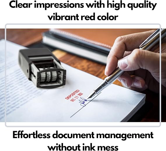 Self Inking Rubber Stamp, Phrase with Date Stamp, Refillable Office Supply Business Stamps (Deposited)