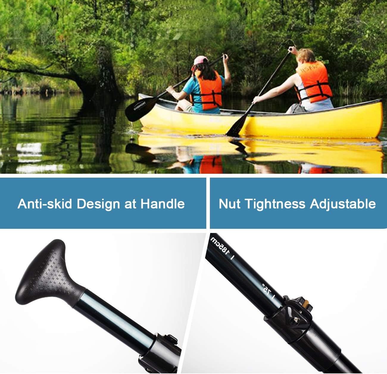 Overmont Aluminum Alloy SUP Paddle - 3 Piece Adjustable Stand Up Paddleboard