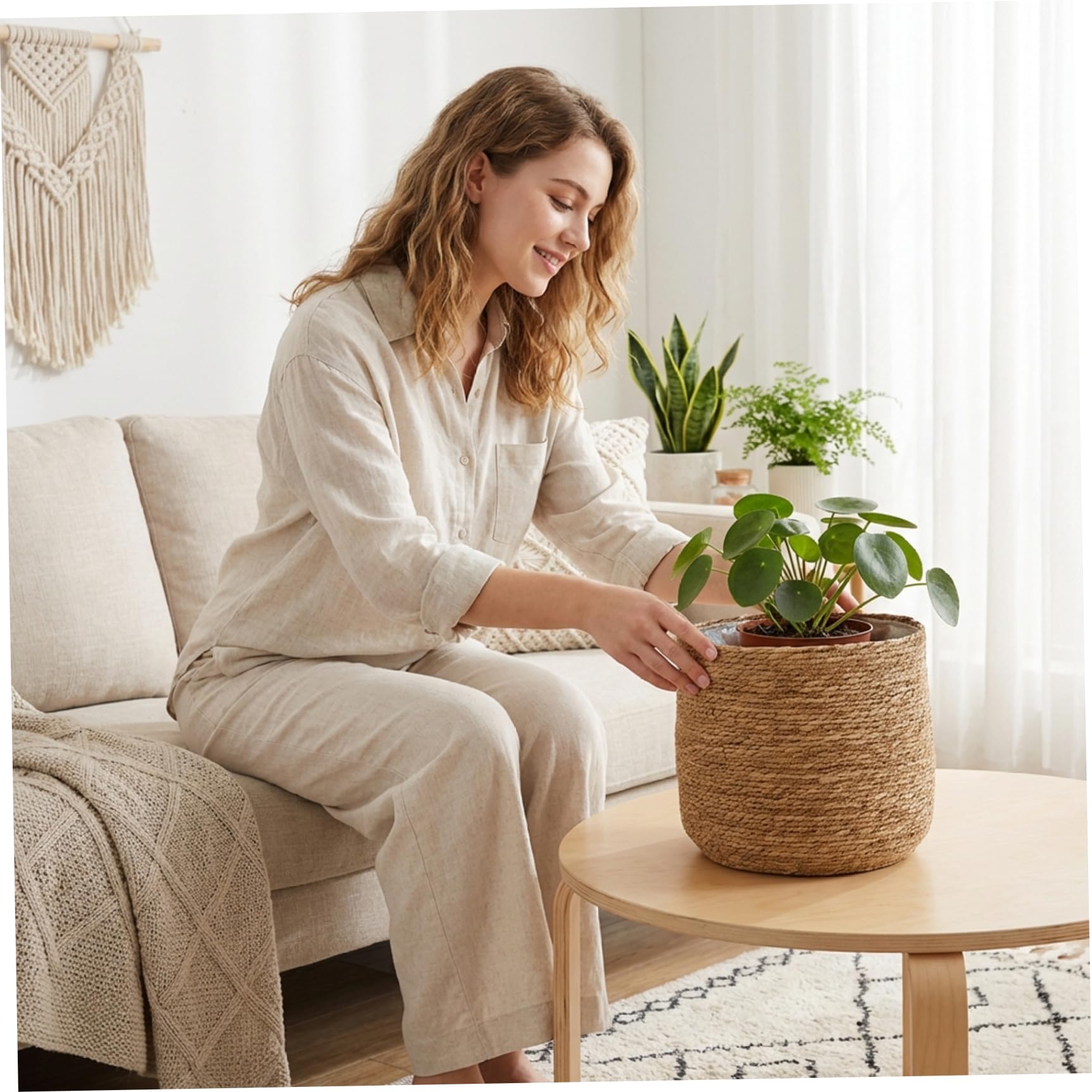 Pot de fleur en paille tissée, panier de jardinière en jonc mer 12 pouces, Vase en rotin en osier, organisateurs d'articles divers, bacs rangement, panier jardinière tissé à la main avec