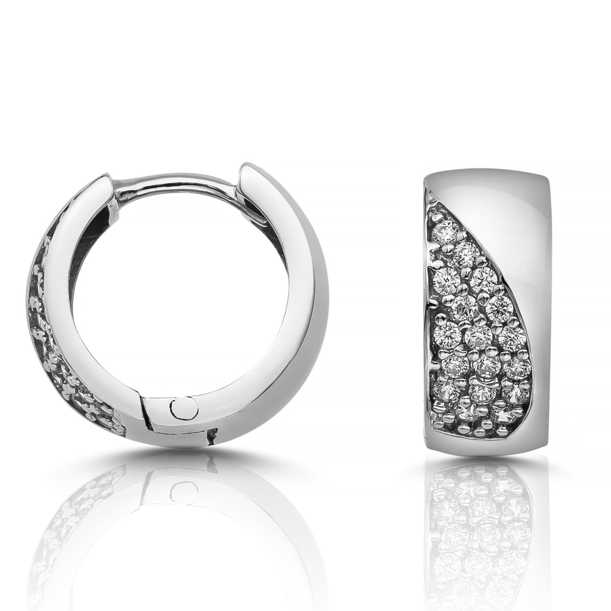 Cassini | Breite Creolen Damen Ohrringe aus 925 Sterling Silber – Matt & Poliert, Verziert mit Zirkonia Steinen, Hypoallergen & Allergiefrei, Elegante Silber Creolen, 3CZQ