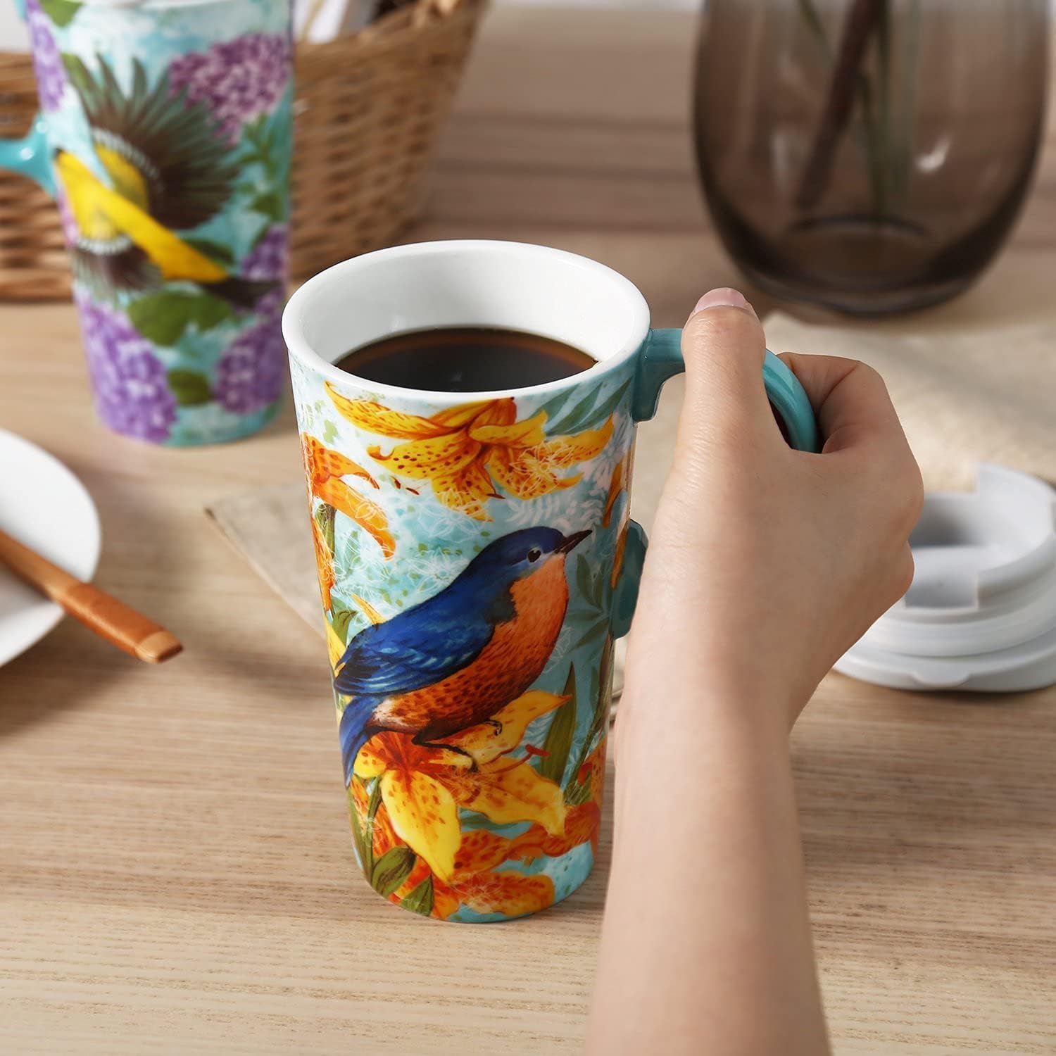 TZSSP Ceramic Mug Coffee Porcelain Latte Tea Cup 17oz. Magpie Bird - Image 2