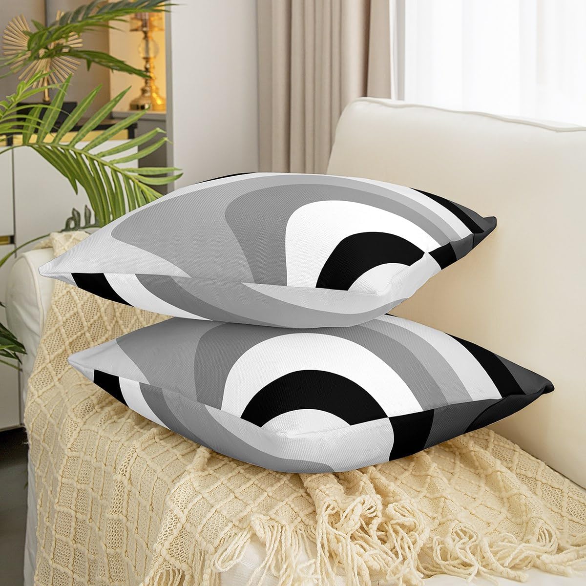 Erosebridal Modern Grey Black Striped Throw Pillow Covers 20x20 Inch Set of 4,Geometric Pillow Covers for Kids Bedroom,Retro Circle Swirls Decorative Pillow Covers,Abstract Color Art Cushion Covers