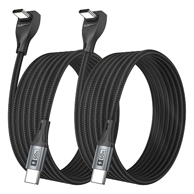 USB C Cable Right Angle, [2Pack 10FT] 60W Fast Charging USB C Cable Braided USB Type C Data Cable, 90 Degree C Port Charger Cord for iPhone 17/16/15 Pro Max, Tesla Model Y, MacBook, iPad, Samsung