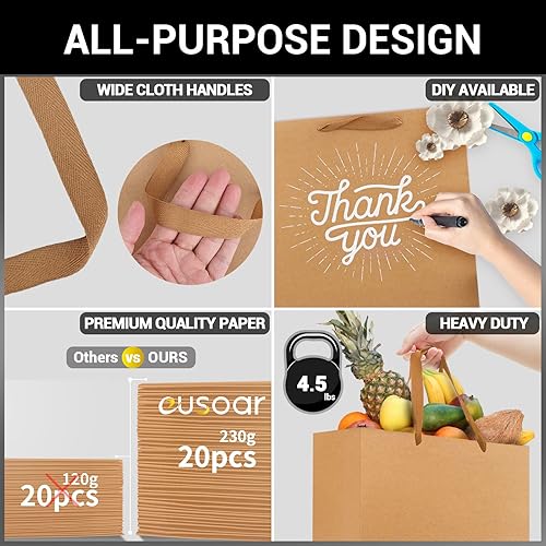 Miniatura 3 de EUSOAR Bolsas de papel de estraza pequeñas de 8.6 x 3.9 x 7 pulgadas a granel, bolsas resistentes para bodas, comestibles, boutique, venta al por