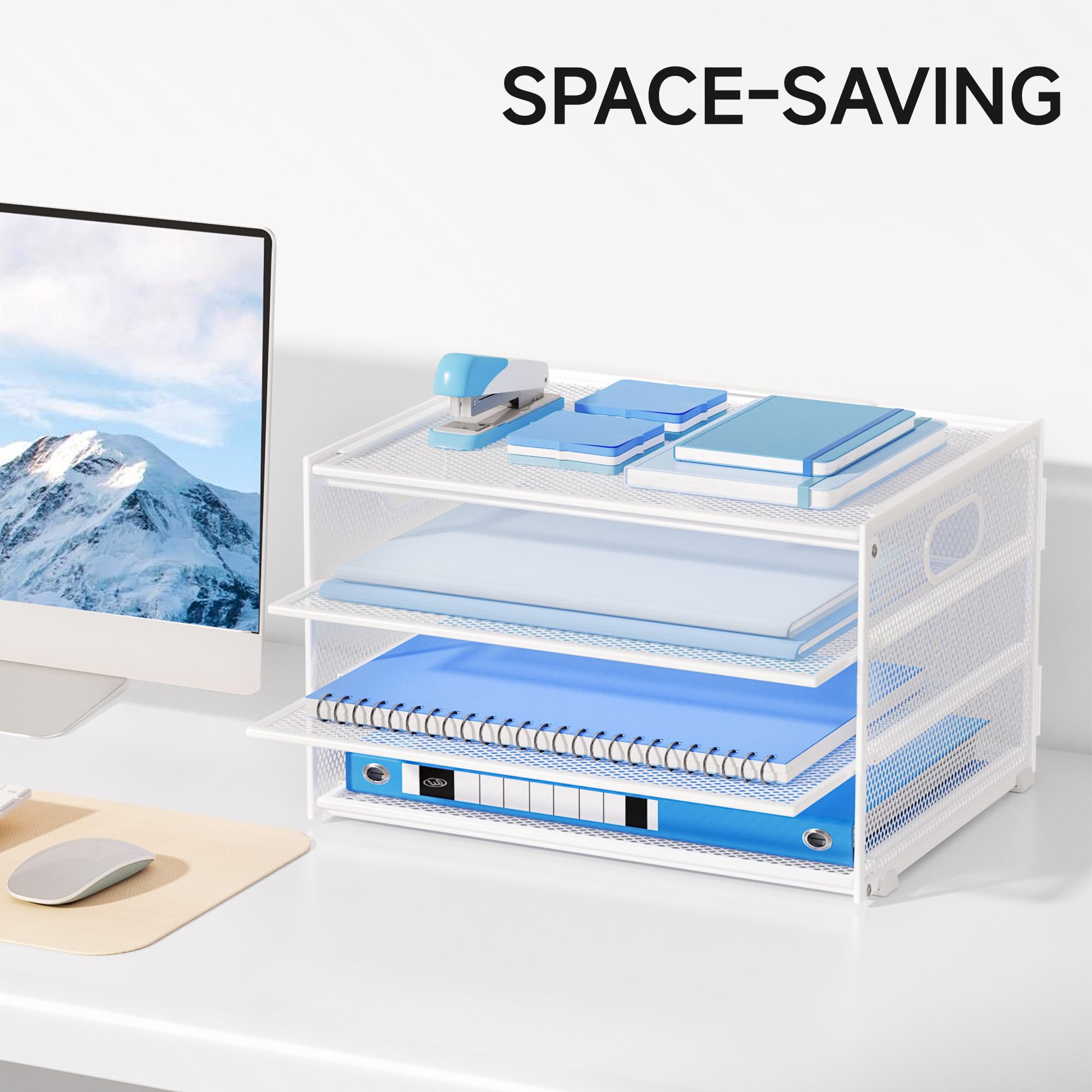 Marbrasse Bureau Organizer, 3 Lagen Handgreep Brievenbakje,Bureau-Opbergvak,Mesh Bureau-Accessoires,Tijdschriftenhouder Voor Huis Kantoor (Zwart