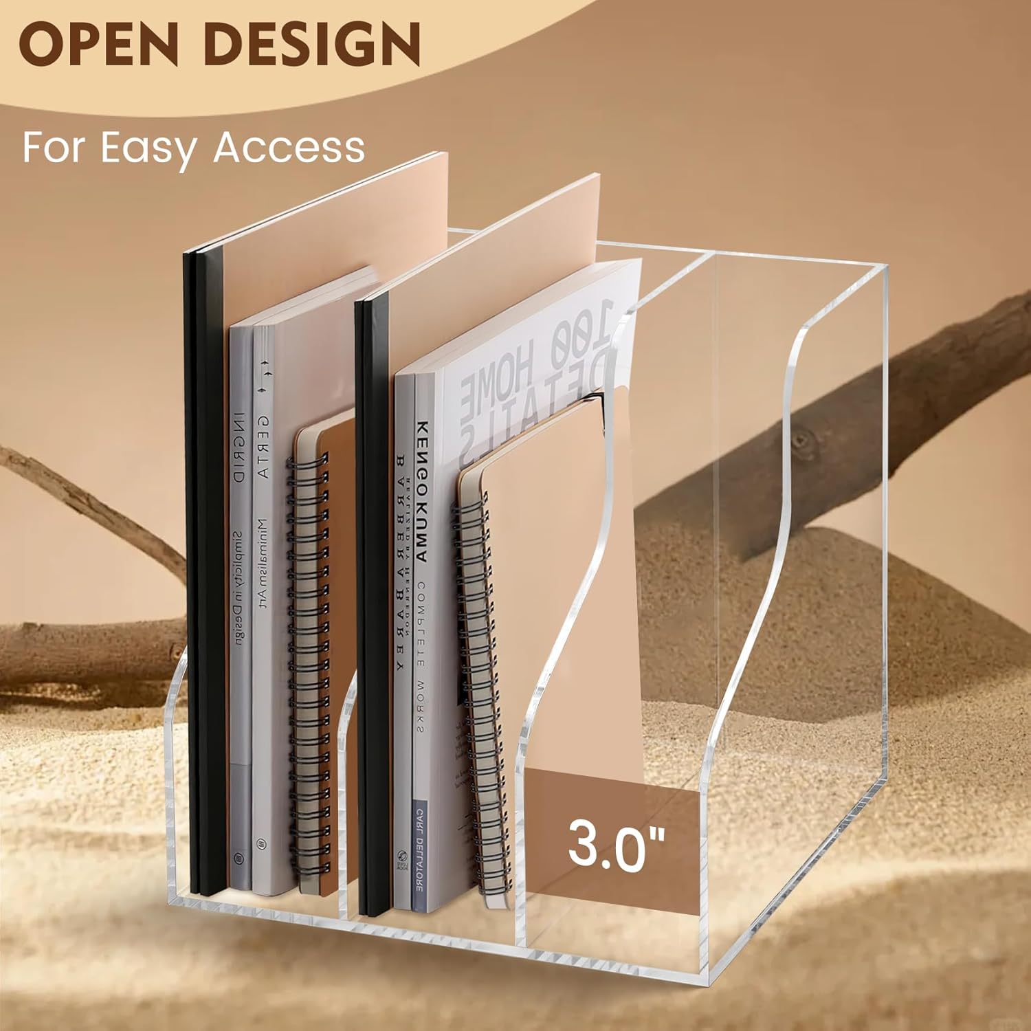 Werhoo Acrylic Desk Organizer,Clear Magazine File Holder with 3 Vertical Compartments, Scratch-Resistant Pads, Book Organizer for Home School Office Desk Accessorie