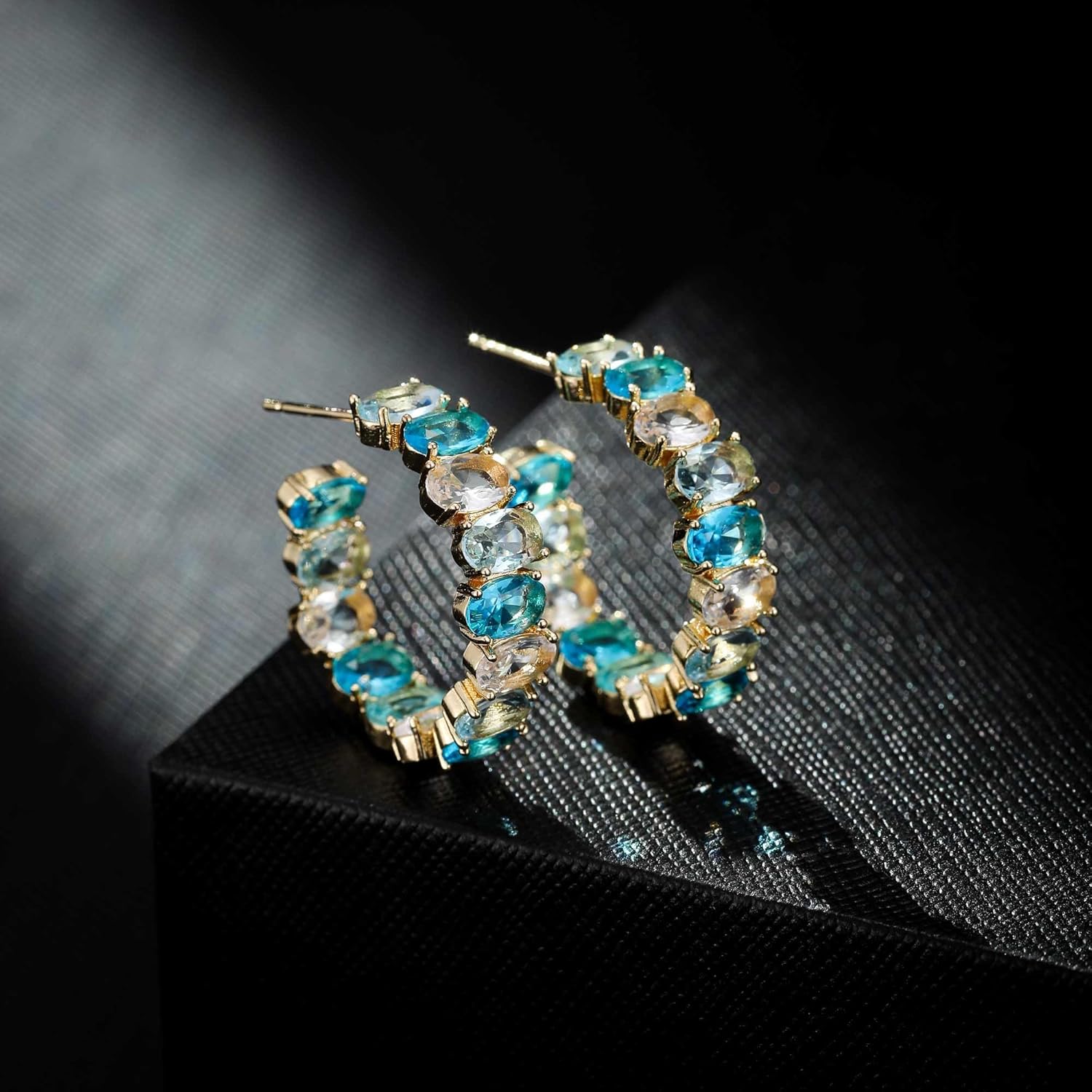 Dazzling Multicolor Austrian Crystal 14K Gold Plated Hoop Earrings for Women Fashion Hypoallergenic Jewelry Gift - Image 6