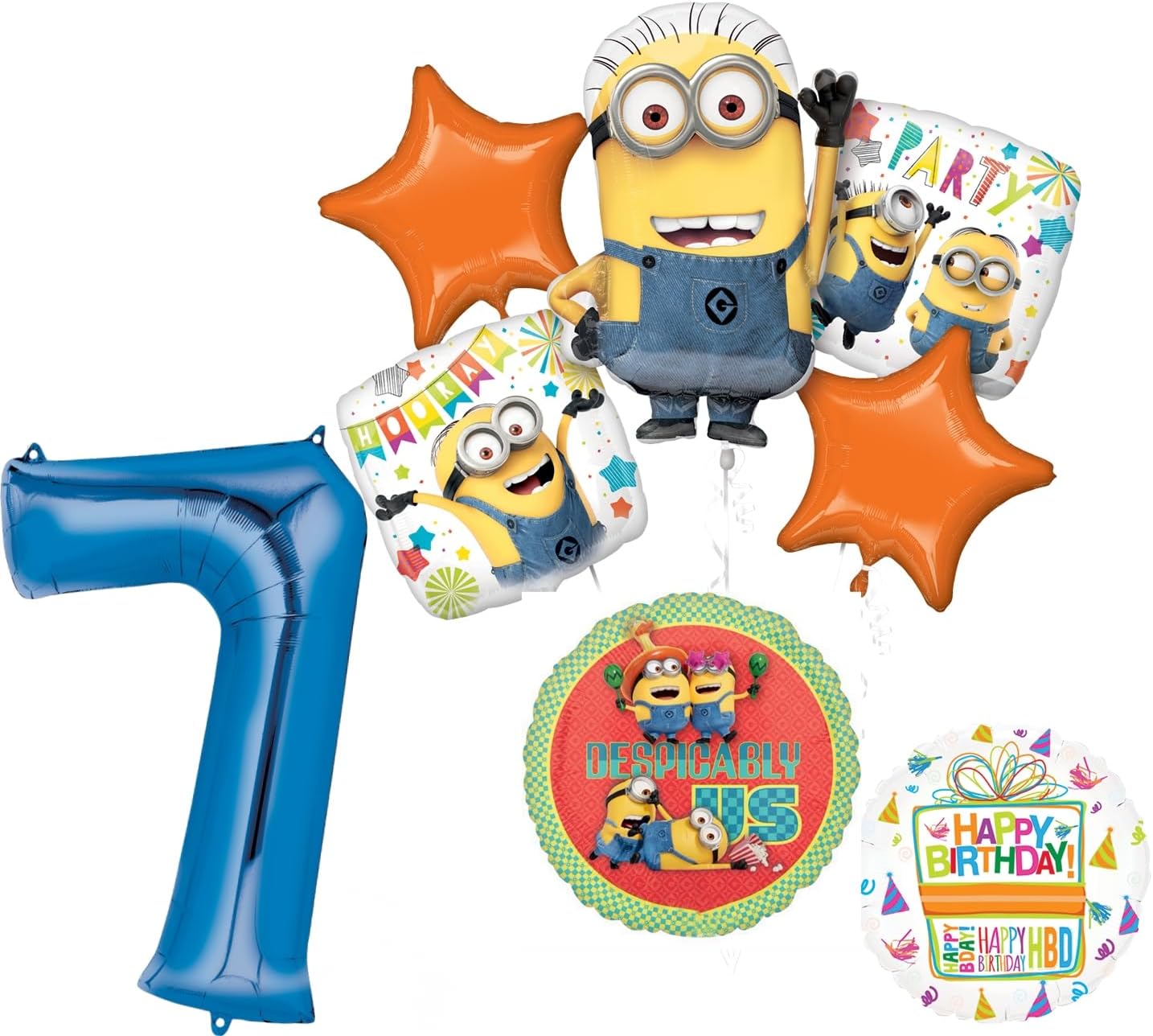 Anagram Descpicable Me Minions 7th Birthday Party Supplies 8 pc Balloon Bouquet Decorations