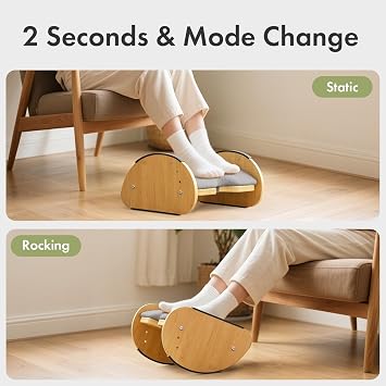 Amazer Bamboo Under Desk Footrest with Cushion 3-in-1, Reversible Ergonomic Wood Rocking Foot Rest for Under Desk at Work, Adjustable Foot Stools with Washable Cover, Desk Leg Rest for Home Office