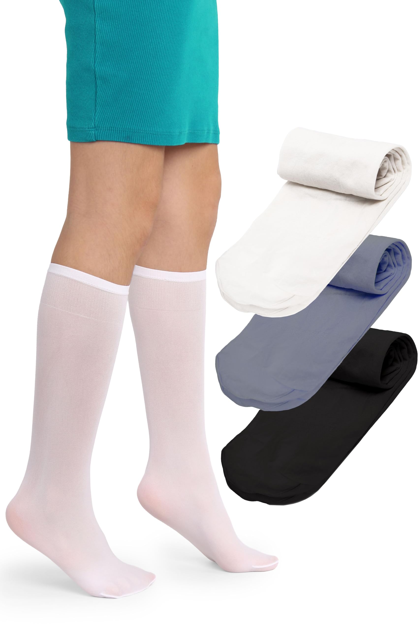LORES Alma Medias hasta la rodilla para niña 40 DEN blancas, calcetines altos de microfibra opaca, suaves y elásticos con banda confort, ideales para colegio, uniforme y uso diario (talla 24–37) — view 14