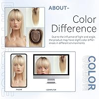 Vista 8 de EMMOR Pelo para mujer, 150% de densidad, cabello humano con flequillo, base de seda, tres clips, 14 pulgadas, 4# rubio claro degradado